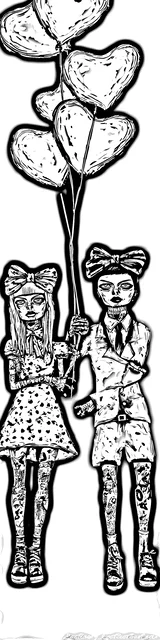 Free colorable bookmarks of a dark romance couple with balloons
